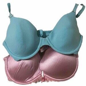 Victoria Secrets Angels Bra 34C Underwire Padded‎ Push Up Pink Blue LOT 2 34 C
